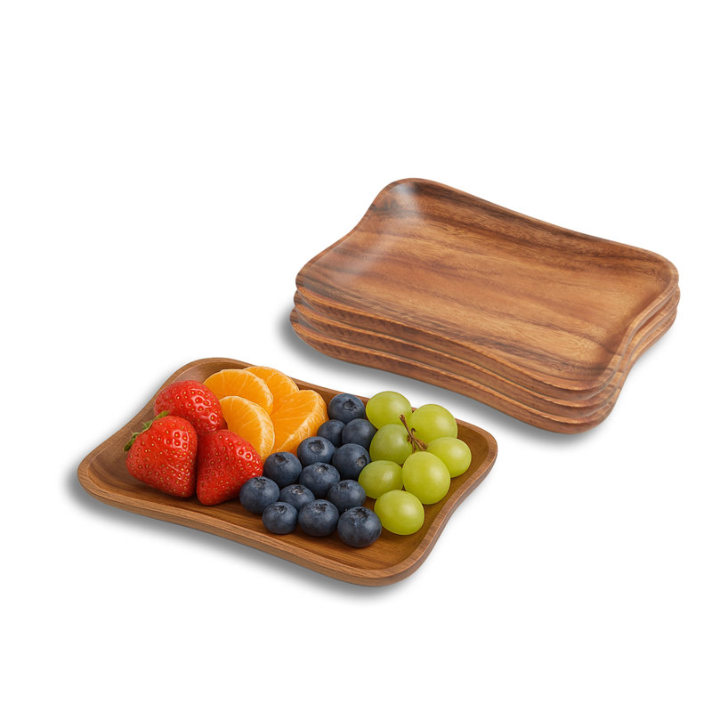 Plateau de service en bois d'acacia pincé - ensemble de 4, L 7,5 po x l 5,25 po