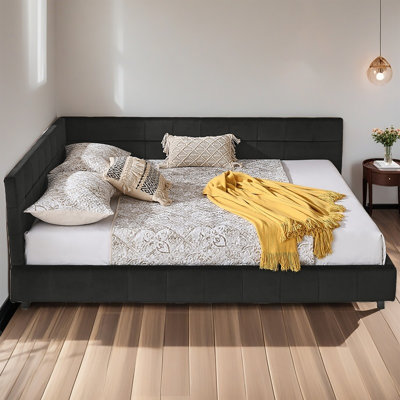 Queen Size Upholstered Tufted Bed Frame, Sofa Bed Frame With Comfortable Backrest And Armrests, Queen Size Bed For Bedroom, Living Room,Velvet by Latitude Run