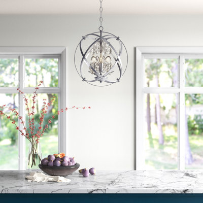 Rappaport 4 - Light 17"W Dimmable Globe Chandelier with Crystal Accents