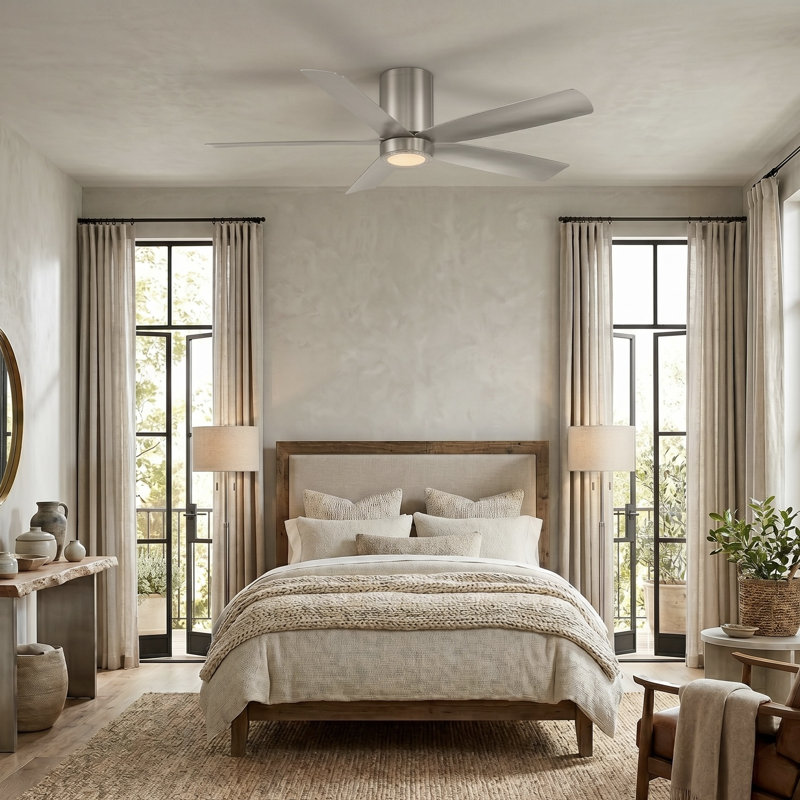 Ventilateur de plafond 5 pales 52 pouces avec télécommande et lumière à intensité variable CORMAC , Nickel brossé