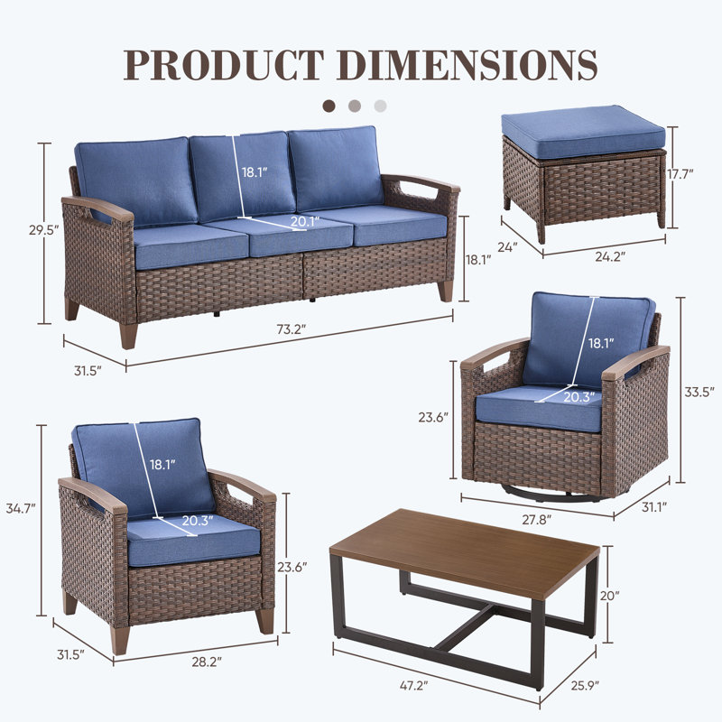 Arundel All-Weather Wicker Outdoor Patio Conversation Sets With Swivel Chair, Blue