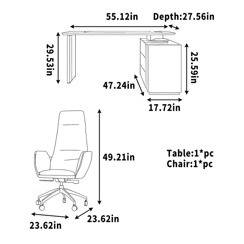 Bureau simple avec tiroir pour ordinateur, Gris, H 29,53 po x l 55,12 po x P 47,24 po