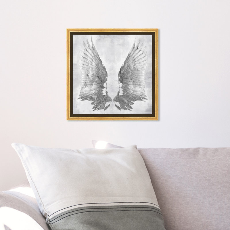 Mes plumes gris clair My Silver Wings - impression, Toile encadrée d'or, H 12 po x l 12 po