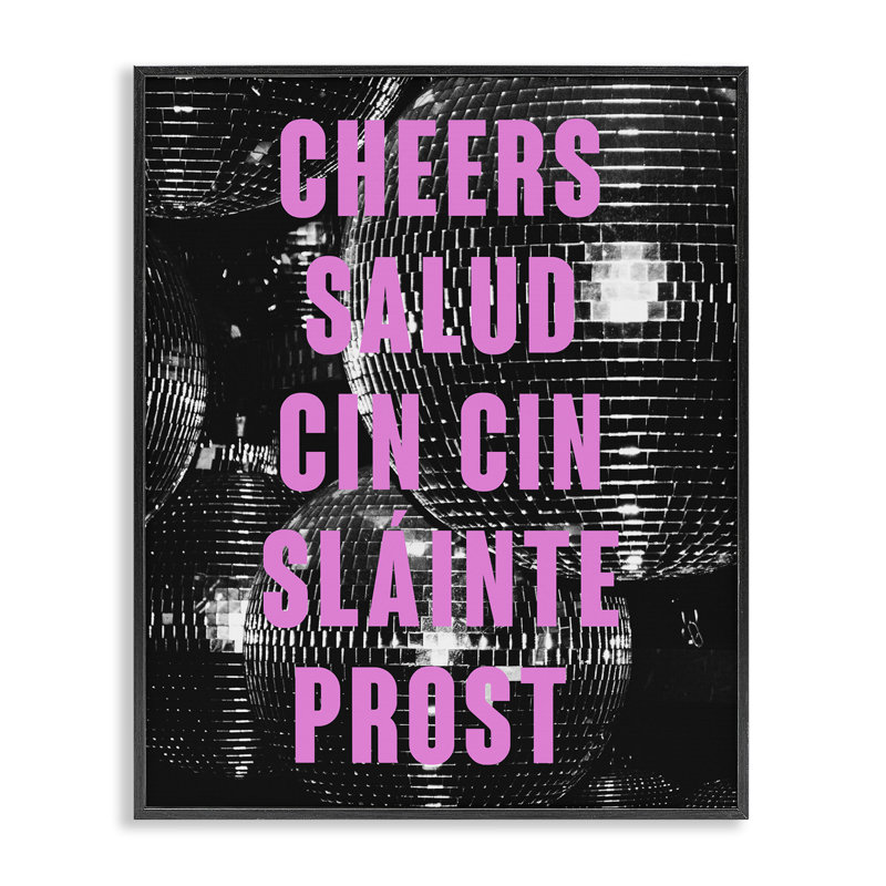  «Cheers» dans différentes langues, estampe numérique de House of Lulu, H 30 po x l 24 po, Giclée encadrée noir minuit