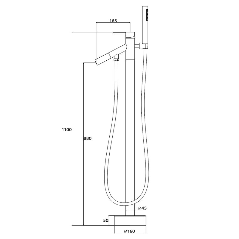 Floor Tub Spout with Diverter, Chrome Plated