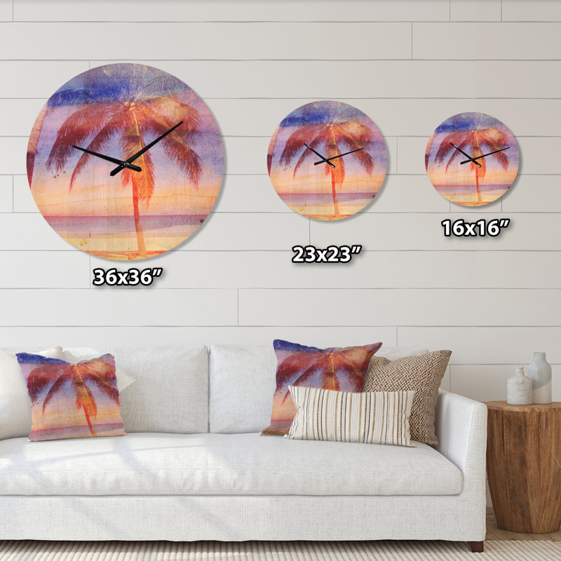Horloge murale rétro en bois bleu clair rétro Palms, Moyenne