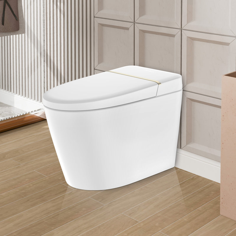 Toilette à bidet allongée avec chasse d'eau automatique, siège chauffant et lavage à l'eau chaude