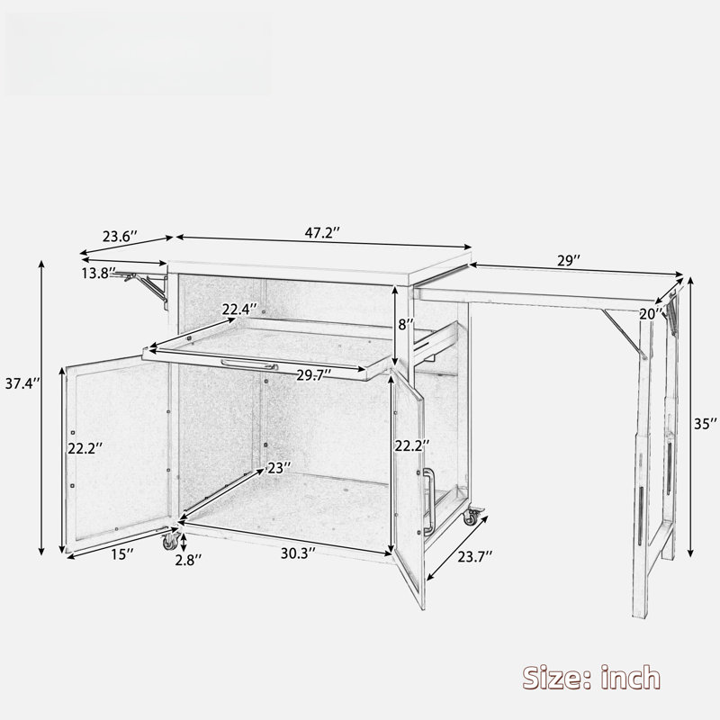 Versatile Outdoor Kitchen Island With Folding & Expandable Work Surfaces, A Spacious Storage Drawer, Cabinet And Lockable Wheels