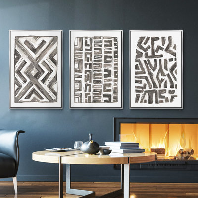 Tribal Geometric I - Ensemble de 3 reproductions encadrées sur toile