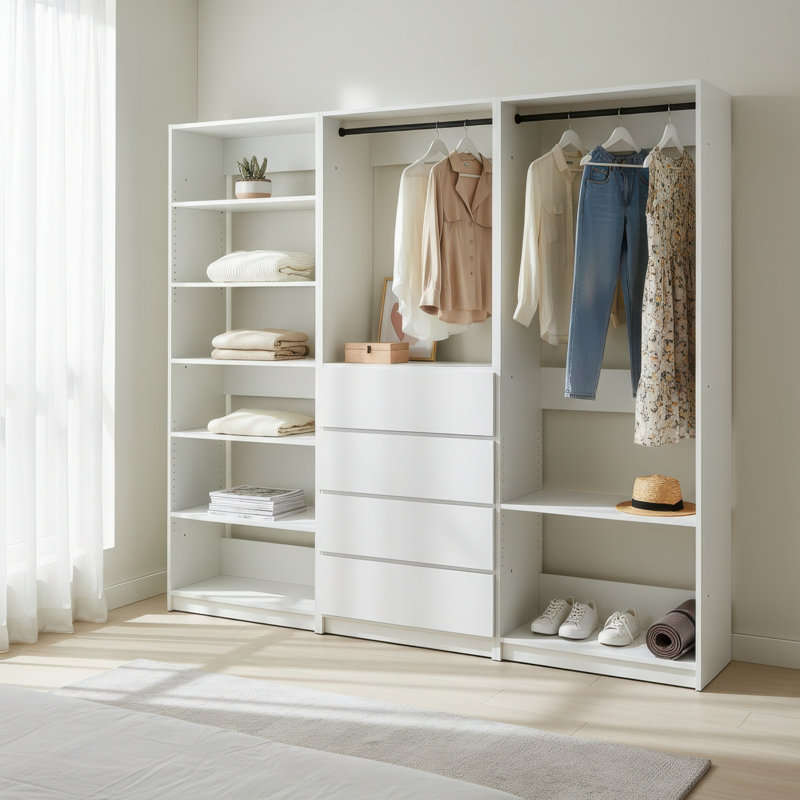 Système d'organisation de placard en bois l 94,2 po avec tiges de suspension et grand espace de rangement