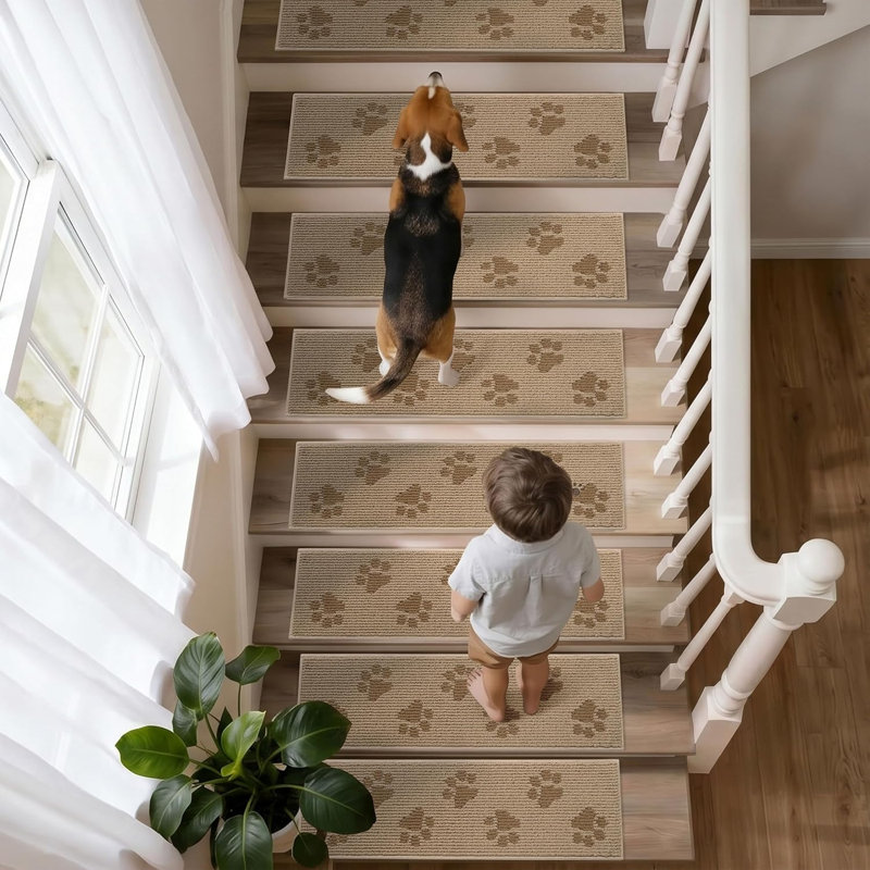 Tapis d'escalier antidérapant pour marches en bois, ensemble de 15 pièces, Beige