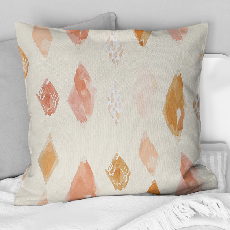 Coussin décoratif bohème rose doré et aquarelle II, H 16 po x l 16 po, Carrée