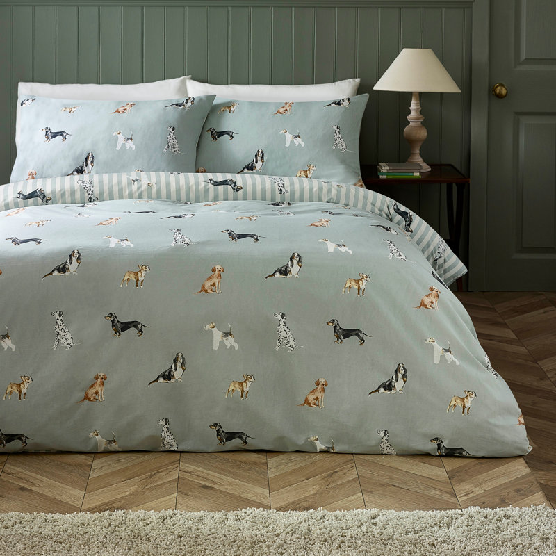 Dog Stripe Reversible Duvet Cover Set, Single Bed (135 x 200 cm)