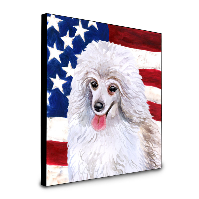 Panneau mural patriotique art Double Down, Caniche blanc