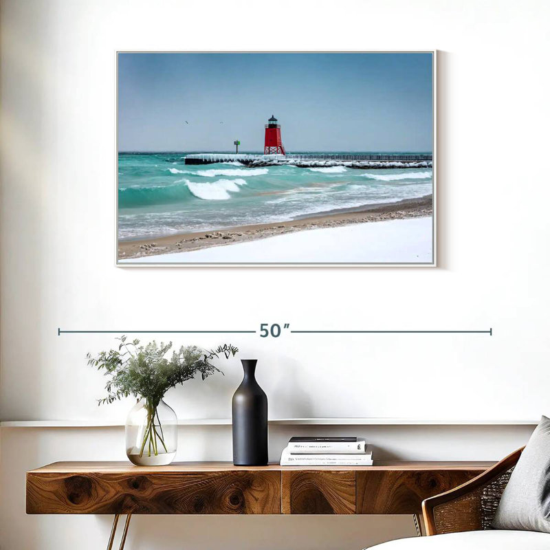 Vue du phare de Charlevoix, Cadre flottant blanc, 37 po x 25 po