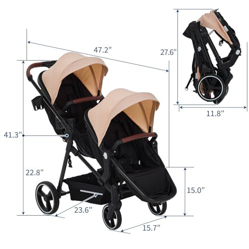 Lightweight Double Stroller for Infant & Toddler - Reversible Tandem Pushchair with Collapsible Bassinet - Adjustable Backrest & Canopy