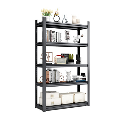 Étagère robuste à 5 niveaux en métal - H 78 po, capacité de 2000 lb, noir réglable et tablettes noires, H 78 po pour salle de sport, salon, noir