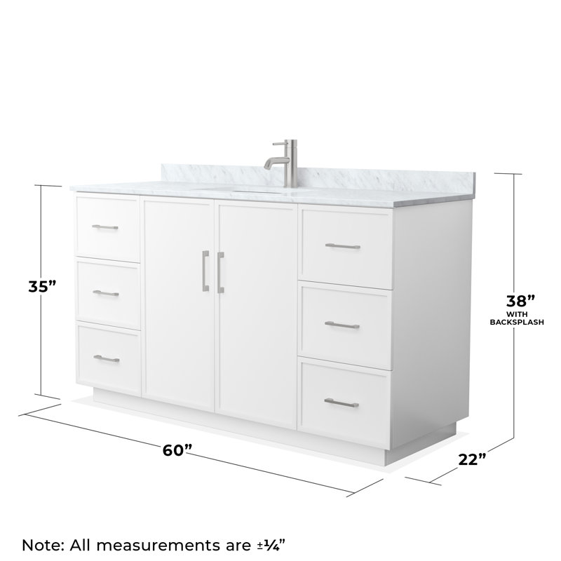 Elan TK 60" Freestanding Single Bathroom Vanity with Marble Top, White, Brushed Nickel