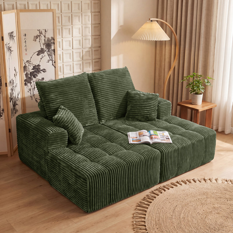 Chaise longue d'intérieur comprimée à un accoudoir, 160 cm (62,99 po) de long — Élément modulaire unique, composant de canapé d'angle livré roulé avec ressorts ensachés, aucun assemblage requis pour le salon, vert