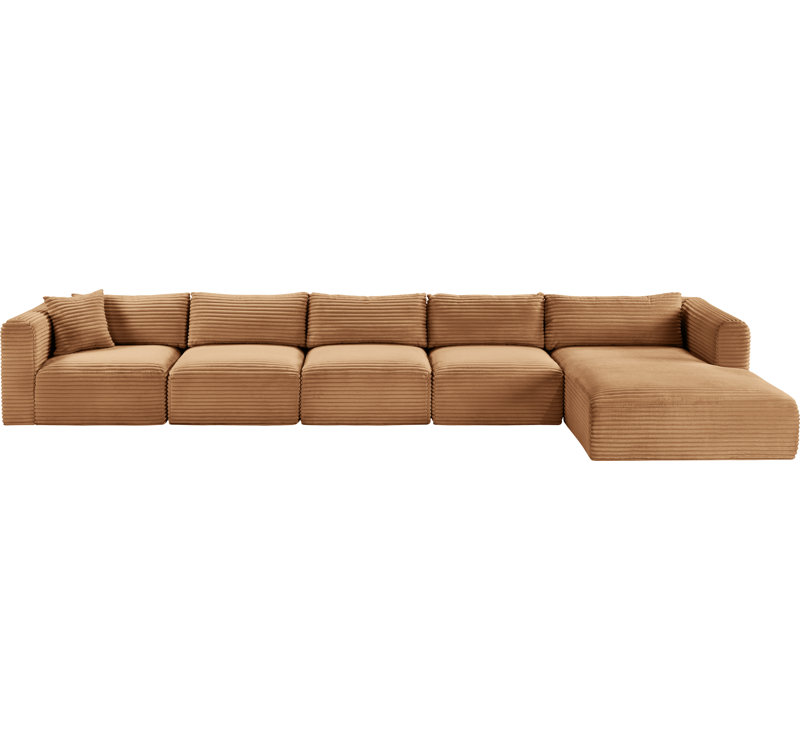 Canapé modulaire en L Carmean Performance, Velours côtelé texturé, 3 sans accoudoirs, 1 méridienne, 1 coin