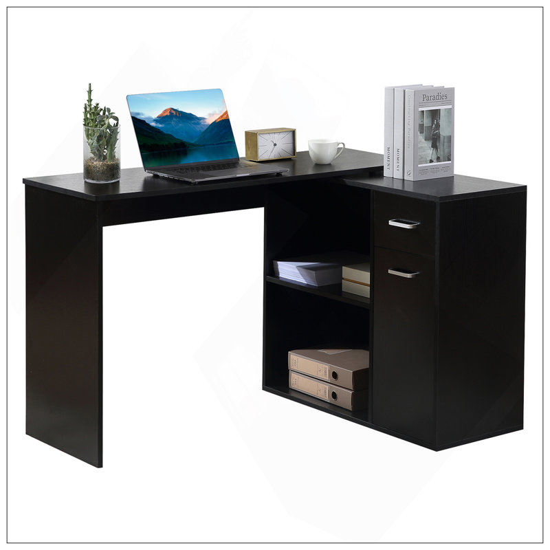 Bureau d'ordinateur polyvalent en forme de L avec de nombreuses options de rangement pour le bureau à domicile