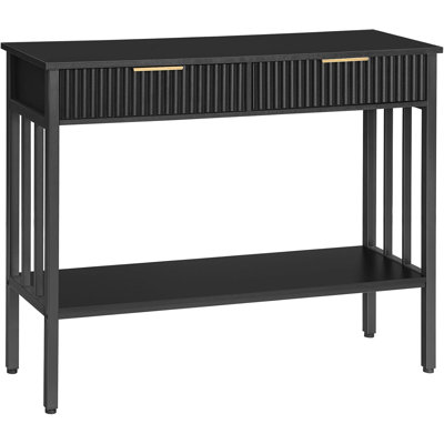 Console Table, Narrow Long Entry Table With Storage Shelf, 2-Tier Fluted Entryway Table With 2 Drawers, For Entryway, Living Room, Foyer, Hallway, Office, Black