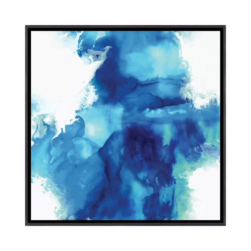 «Ascendant in Blue I» par Daniela Hudson - reproduction d'art, H 26 po x l 26 po x P 1,5 po, Toile avec cadre noir patiné