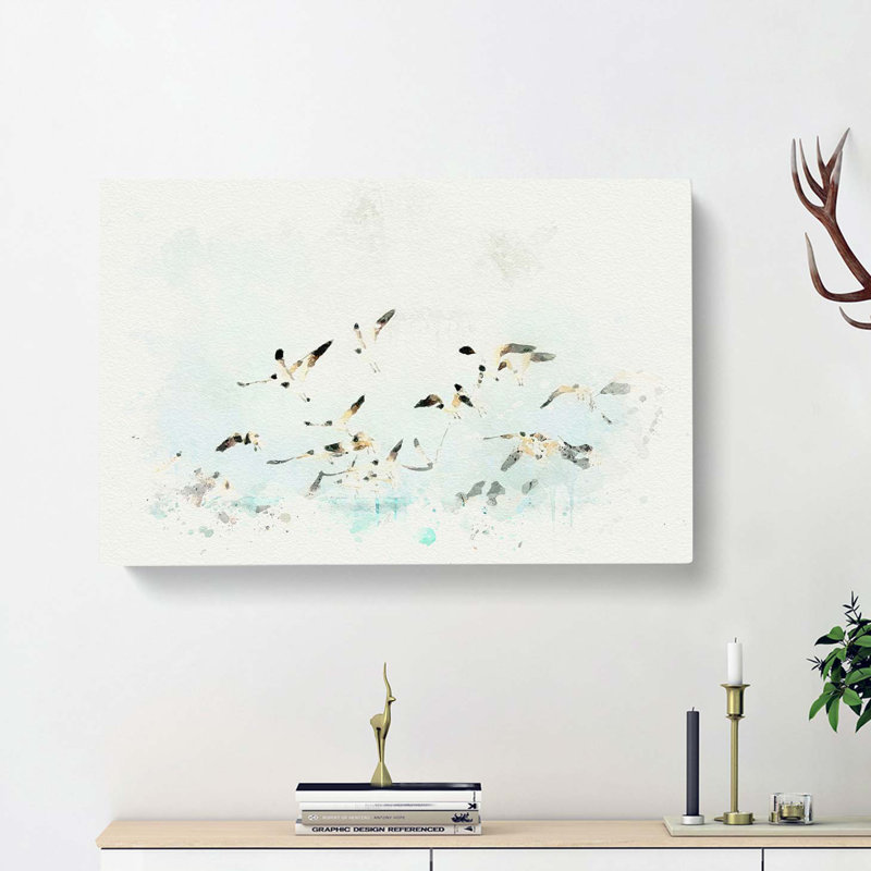 Flock Of Seagulls Over The Sea In Abstract - Wrapped Canvas Print, 50cm H x 76cm W x 3cm D