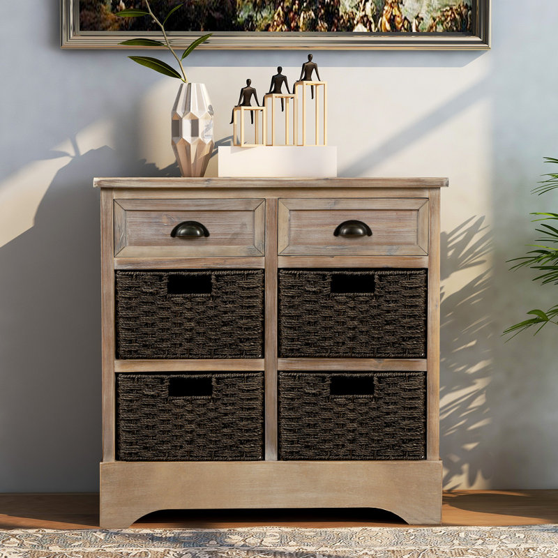 Commode décorative Gerritt, armoire en rotin, buffet, console en rotin, commodes de rangement Farmhouse, Blanc délavé