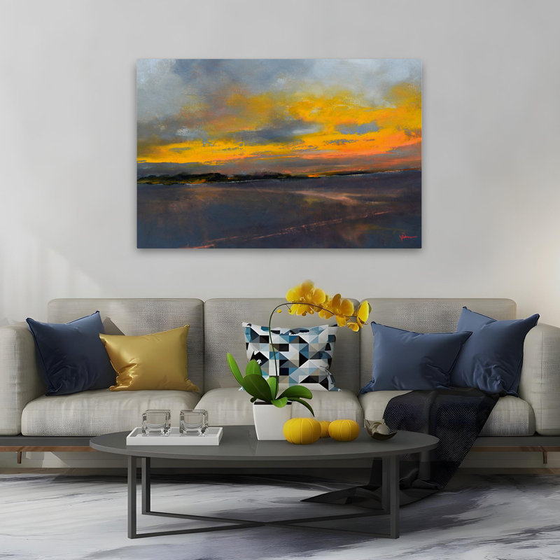 «Last Drive» - paysages levers et couchers de soleil or orange, H 40 po x l 60 po