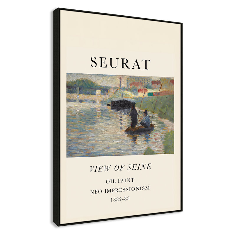 View Of Seine by Georges Seurat, Espresso Floater Frame, 61.5" H x 41.5" W x 2" D, No