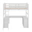 Lit mezzanine simple avec tiroirs, armoire, tablettes et bureau