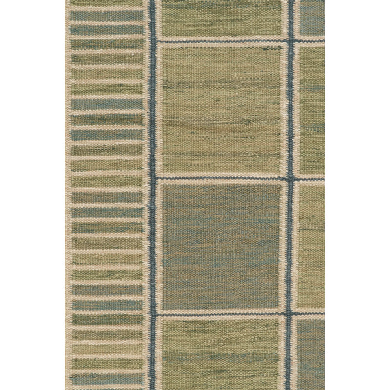 Rug & Kilim’S Scandinavian Rug Kilim In Green And Blue Geometric Pattern, Rectangle 6' x 9'