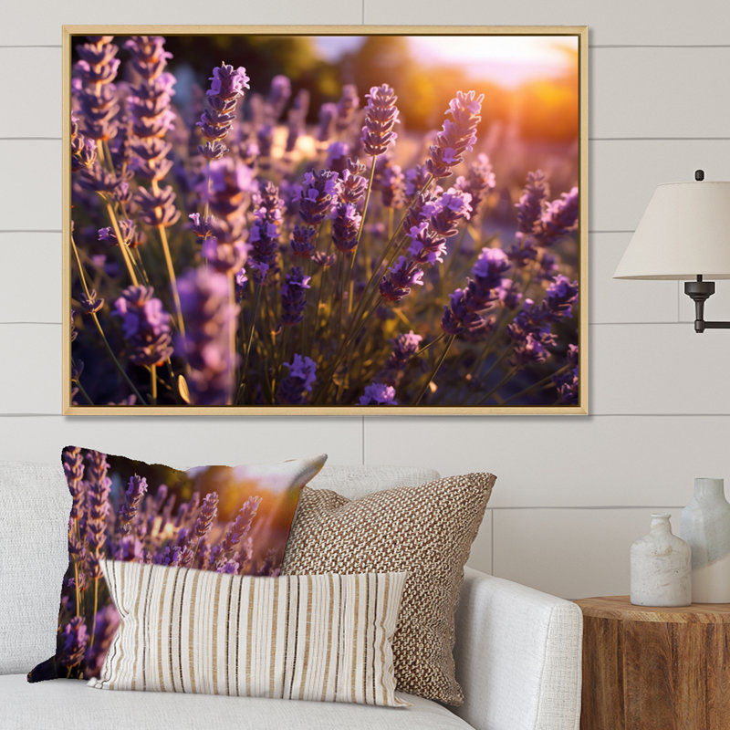 Calming Lavender Landscape I On Canvas Print, Natural Floater Framed, 16" H x 32" W x 1" D