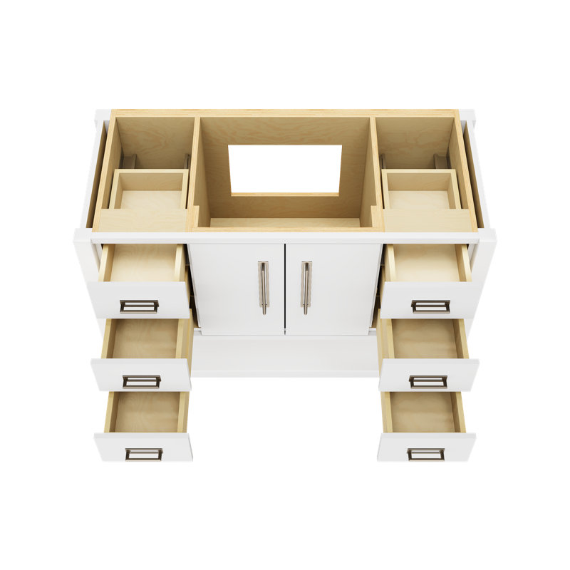 Meuble-lavabo simple très large Kiawah, Blanc pur, Nickel satiné, 48"