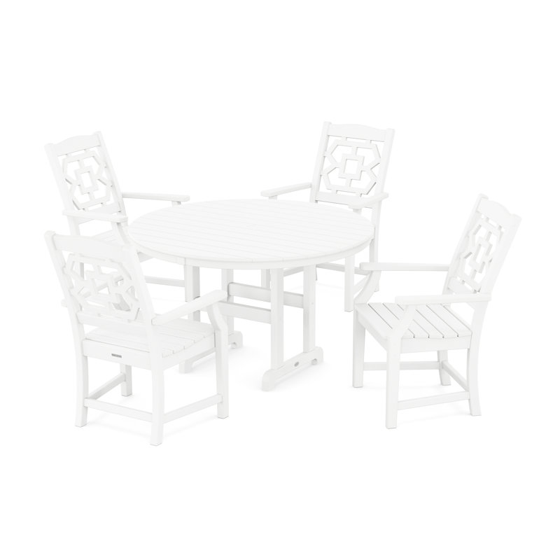 Chinoiserie 4 - Person Patio Dining Set with Round Table, White