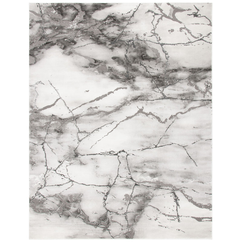 Tapis gris et argent à motif abstrait Swindle, Rectangle 6 pi 7 po x 9 pi