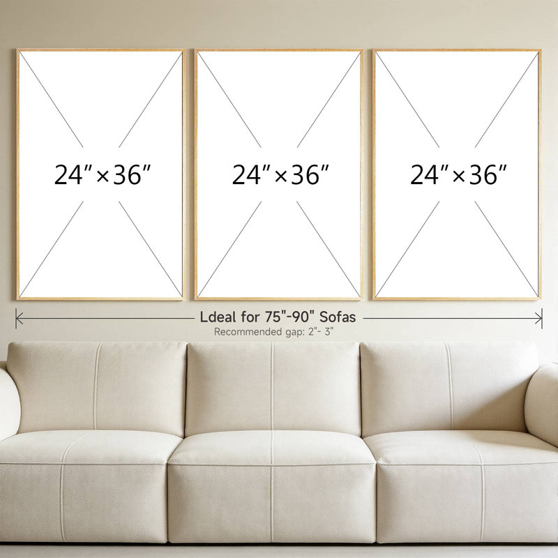  Boho Wall Decor I 3-Piece framed wall art, 24x36 Inch (Set of 3), Geometric Cubist - Sandstone Texture