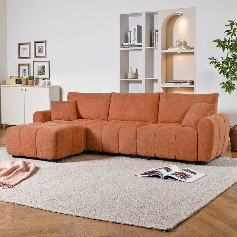 Canapé modulaire en L en forme de L avec tirette, repose-pieds mobile et sièges très larges - crème de 110 po, Orange