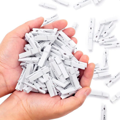 130-Pack White Mini Wooden Clothespins, 1.4-Inch Photo Clips for Crafts, DIY Projects & Party Decorations