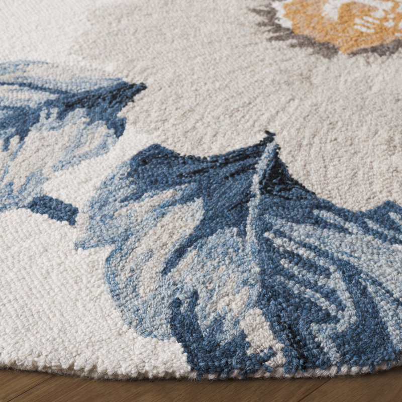 Shymier Hand Tufted Wool Pile Floral Rug, Round 6'