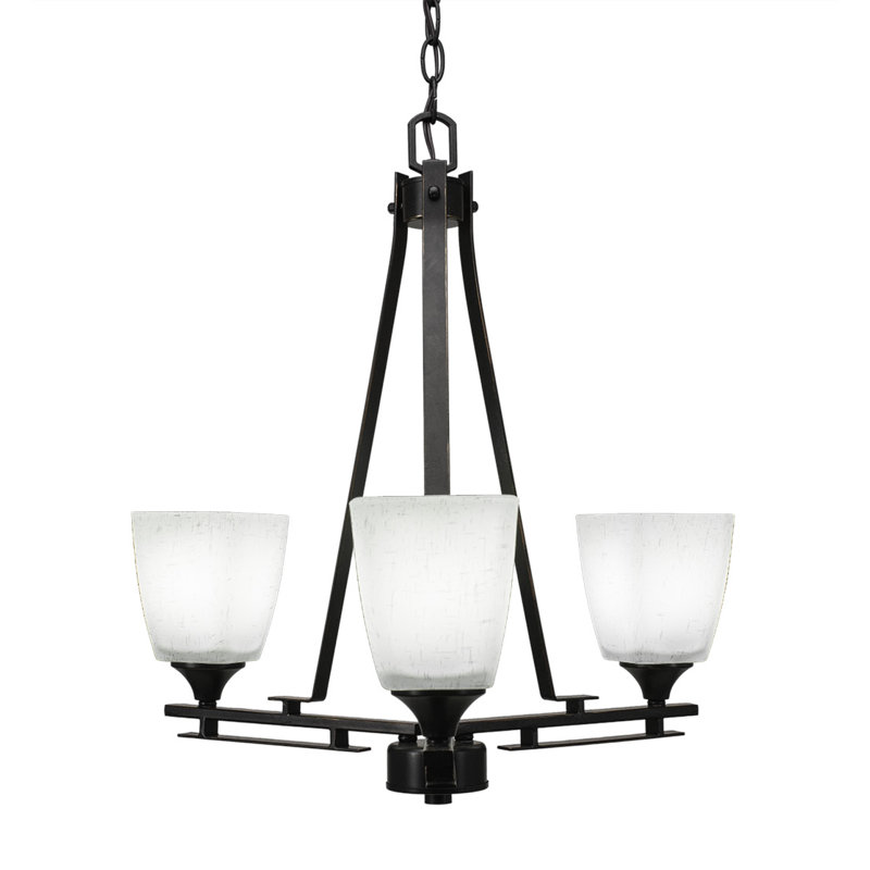 Lustre 3 lumières Uptowne illustré en finition granit foncé avec verre carré en mousseline de 4,5 po