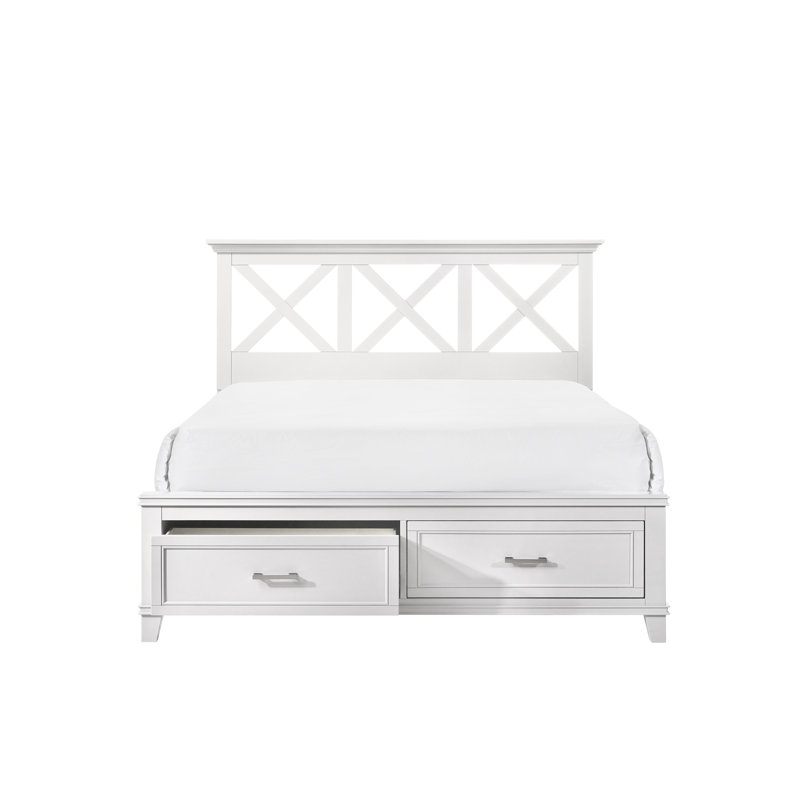 Lit avec rangement en X, Blanc, Grand lit