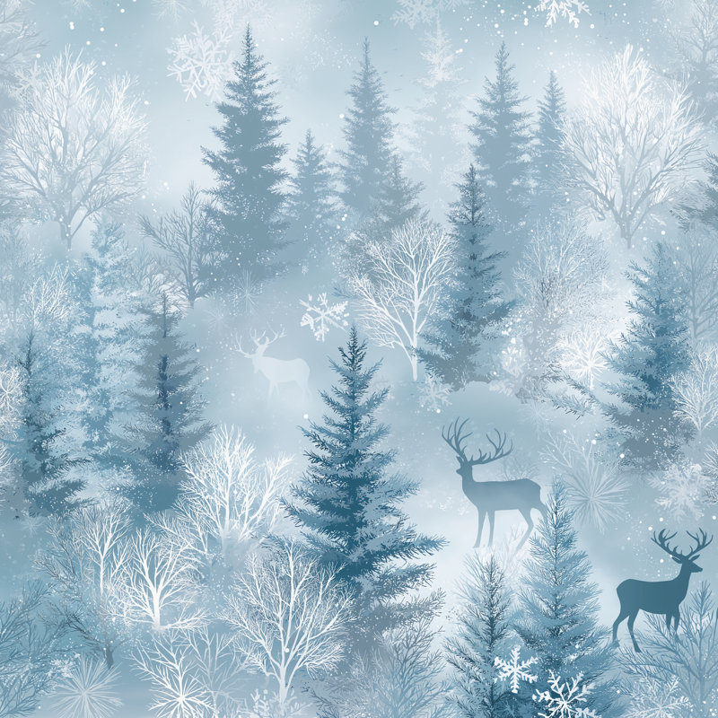 Art mural sur toile Misty Blue Deer Forest, H 30 po x l 30 po