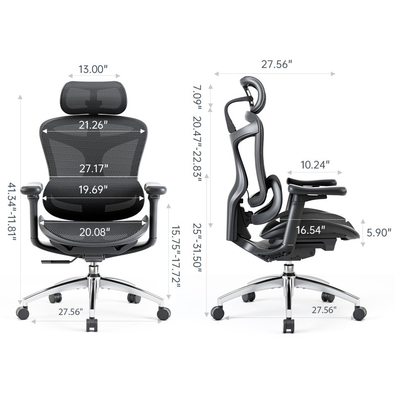 SIHOO Office Chair with Headrest, Black, Black/Silver