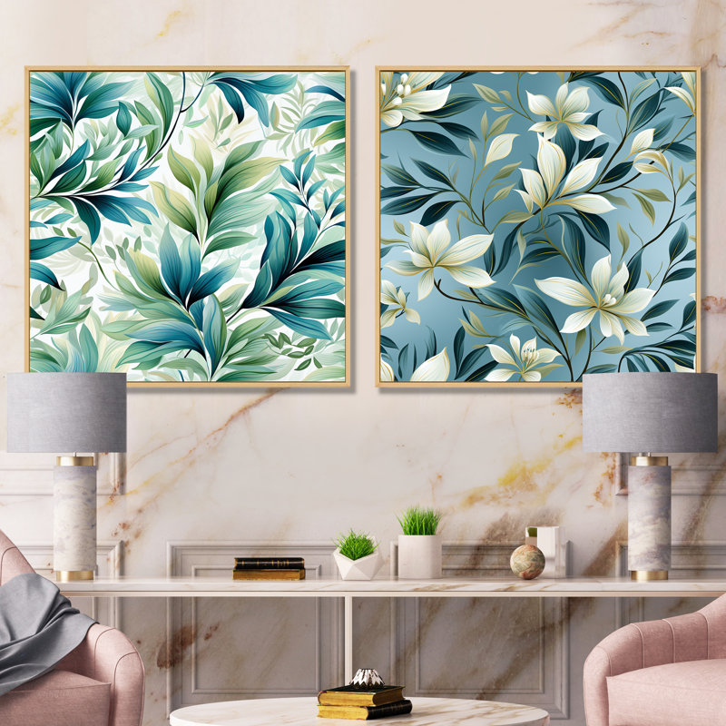 Alycia - ensemble de 2 reproductions d'art sur plantes, Encadrement brun, H 30 po x l 61 po x P 1 po