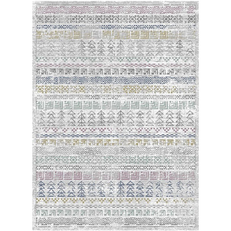 Tapis gris / blanc tissé à la machine Southwestern, Rectangle 5 pi 3 po x 7 pi 10 po