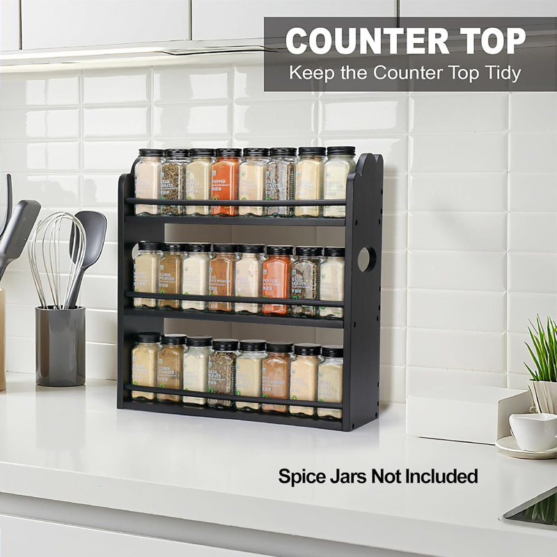 Three Layer Bamboo Spice Rack, Black