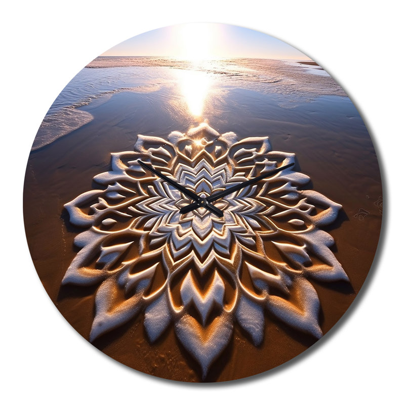 Horloge murale majestueuse Mandala blanc sur la plage Sunset IV, Grand