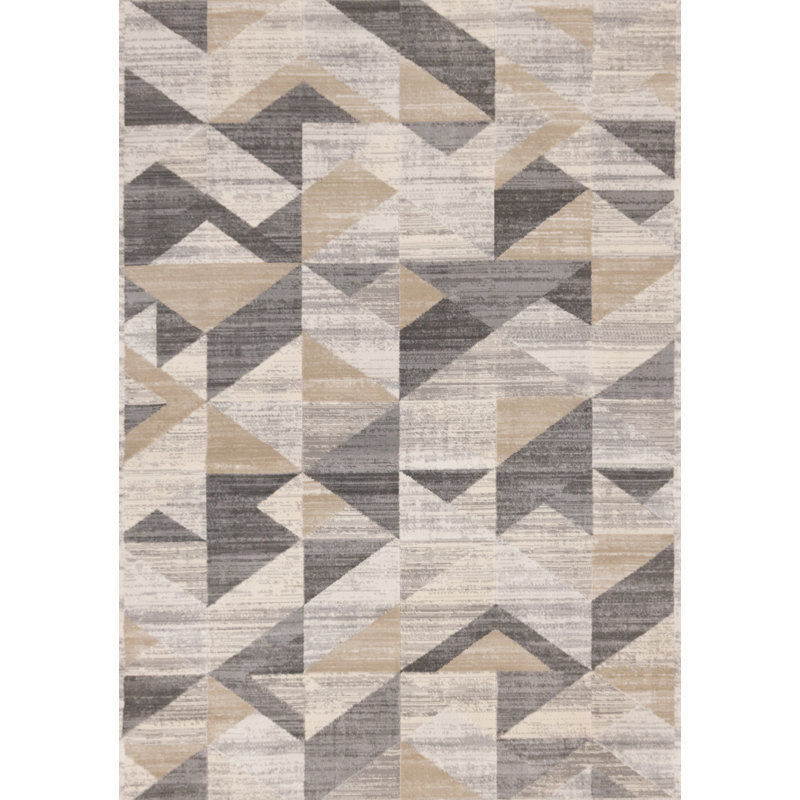 Tapis géométrique géométrique gris taupe à triangles neutres, Rectangle 6 pi 7 po x 9 pi 6 po